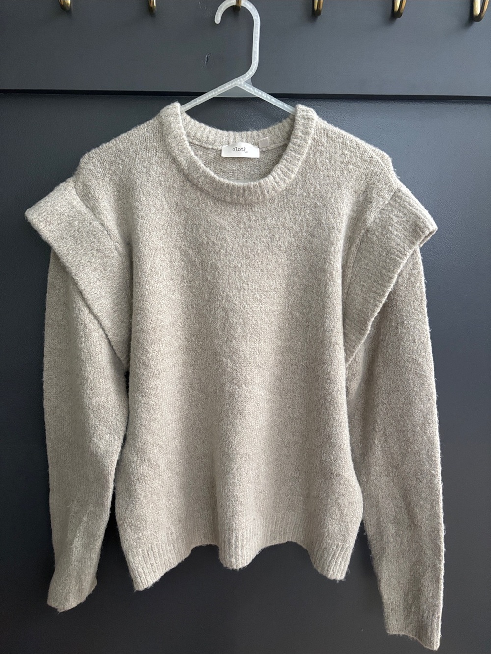 RD Style Cream Textured Crewneck Sweater with Shoulder details